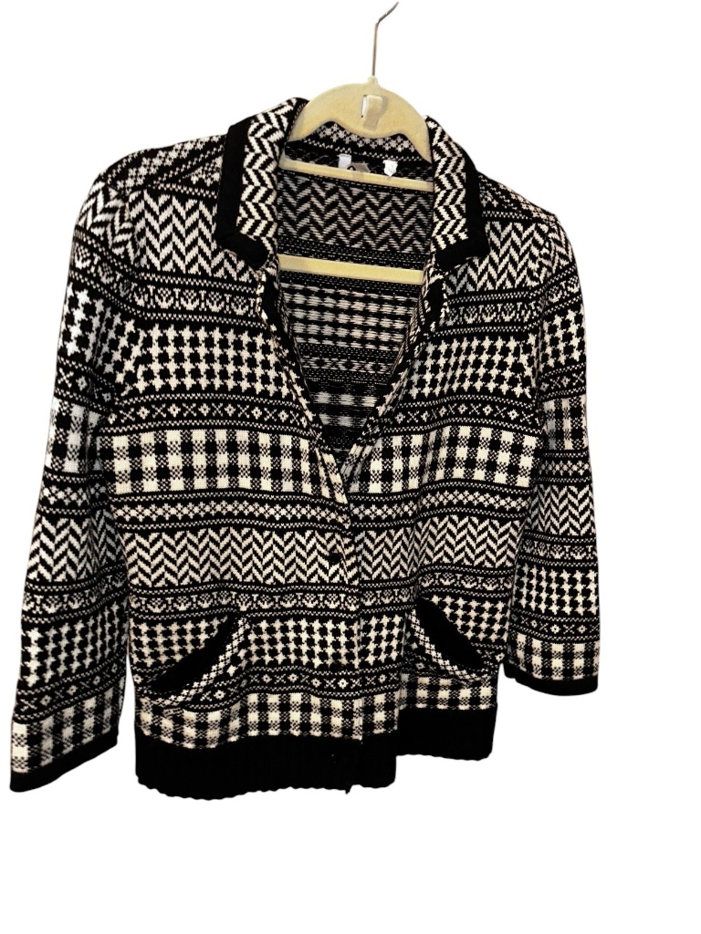 LiSLI black white fair isle print cardigan sweater blazer jacket 12